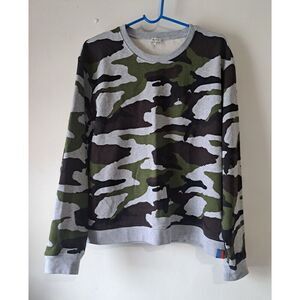 Kule Womens Large 100% ORGANIC COTTON FLEECE camou Sweatshirt Pullover Green